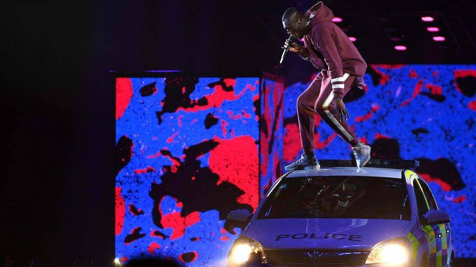 Stormzy performing at the MTV European Music Awards