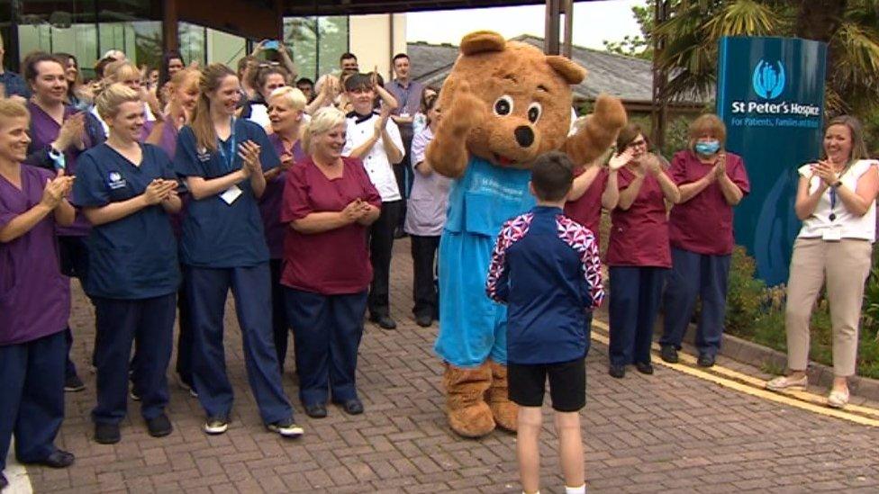 Toby outside St Peters Hospice