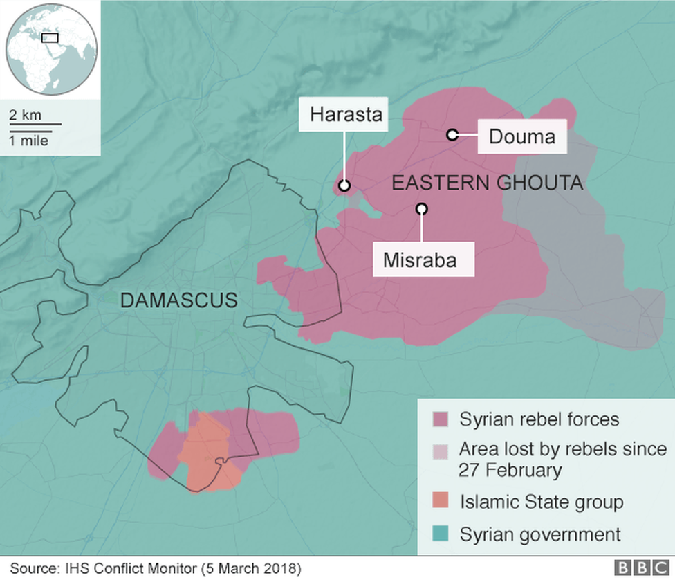 A map showing Eastern Ghouta, Syria