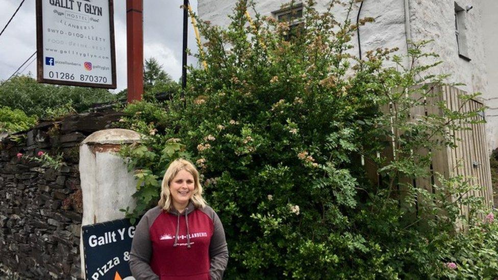 Elin Aaron outside her hostel and restaurant in Llanberis