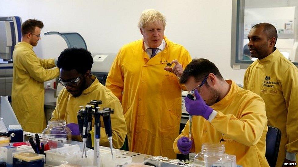 Boris Johnson at Public Health England's National Infection Service in Colindale in north London