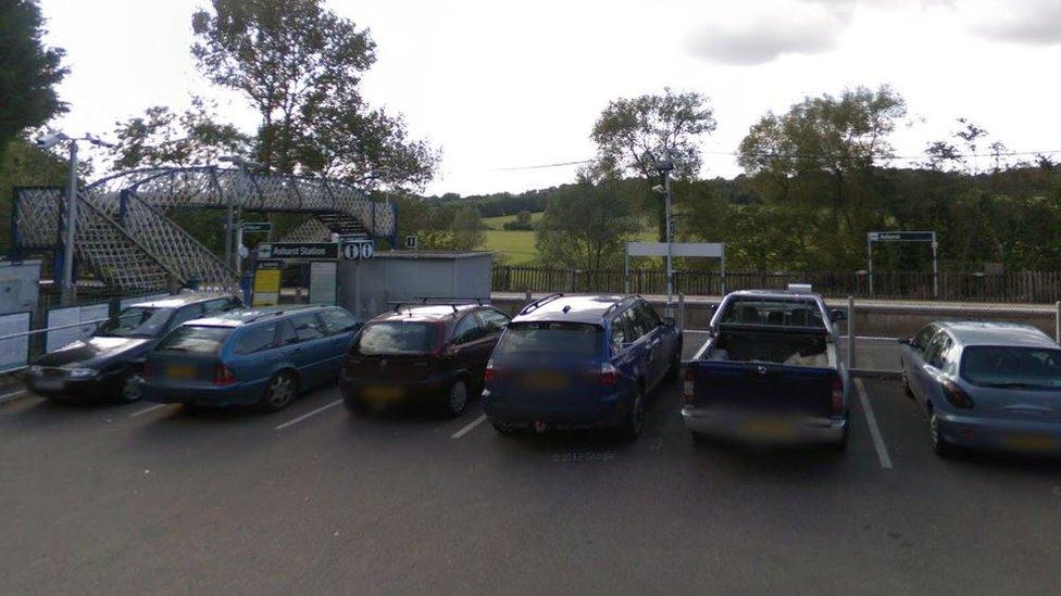 The entrance and car park at Ashurst station