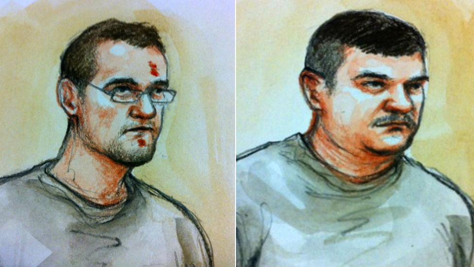 Court sketch of Stephen Beadman and Luke Harlow