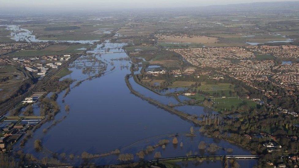 aerial photograph of flooding in the Clifton suburb of York in northern England