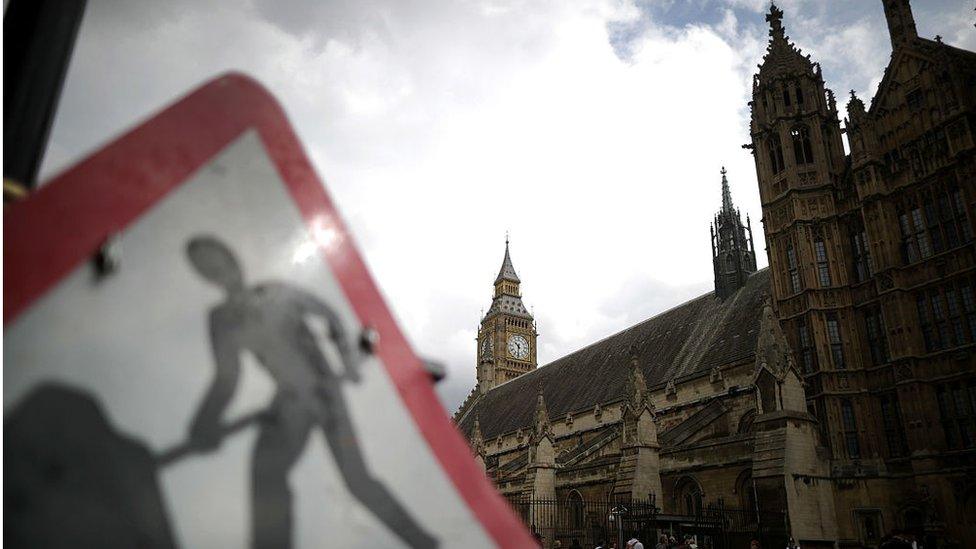 roadwork sign outside parliament