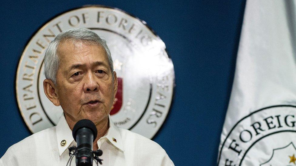 Philippine Department of Foreign Affairs secretary Perfecto Yasay delivers a statement during a press conference following a ruling by a UN-backed tribunal on the South China Sea