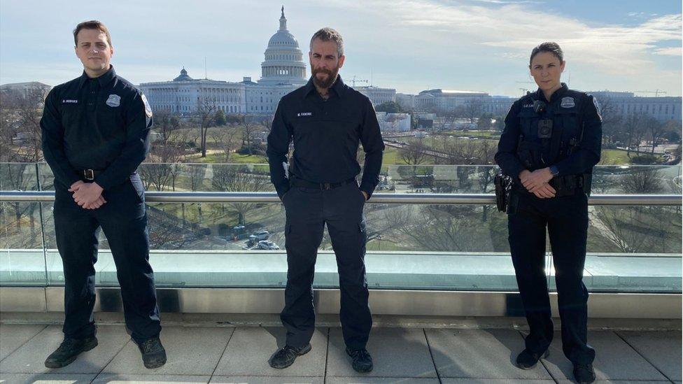 From left: Daniel Hodges, Mike Fanone and Christina Laury