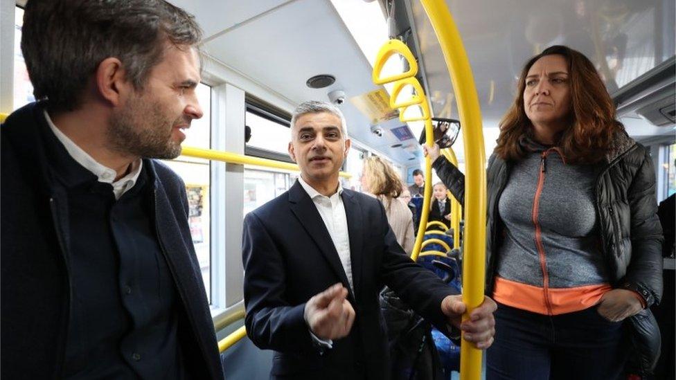 Sadiq Khan on a bus