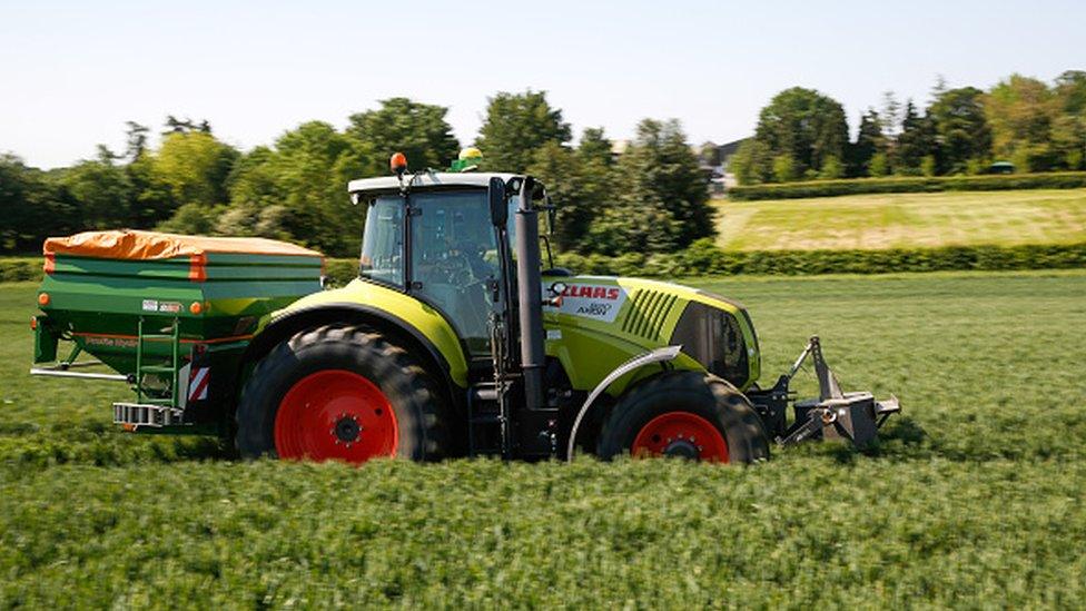 A tractor in a field