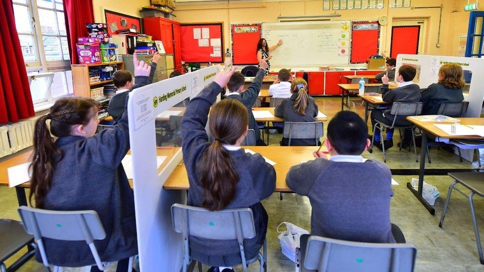 Pupils and a teacher in a classroom