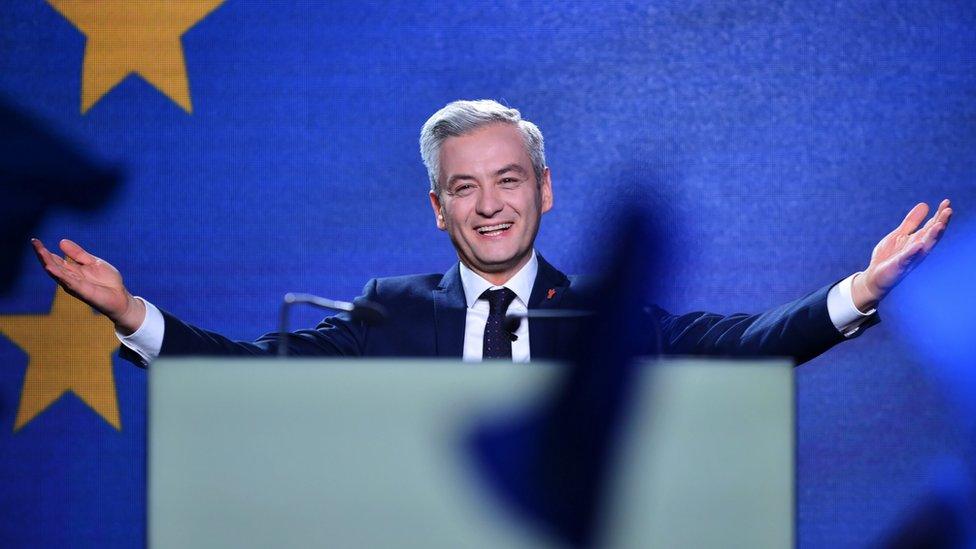 Robert Biedron delivers a speech during a Wiosna party convention