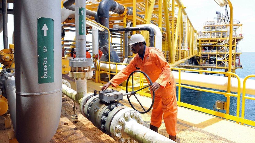 Worker on an oil platform in Niger Delta