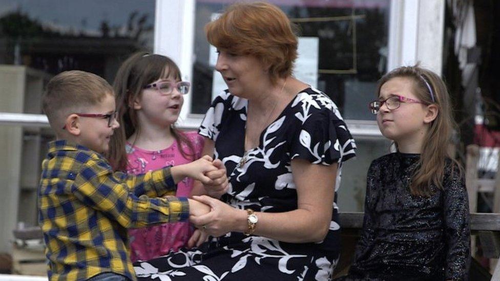 Christine Holder’s three young grandchildren Leo (4), Paige (7) and Ellie (8)