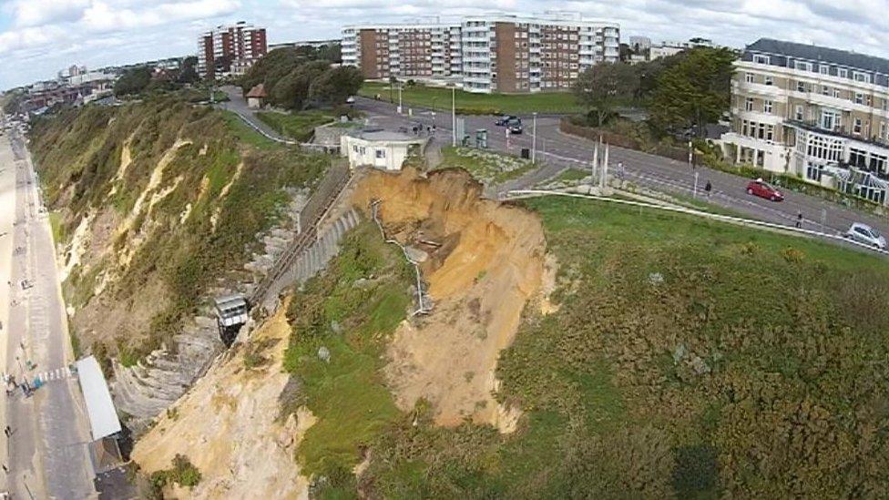 The landslip at East Cliff in Bournemouth