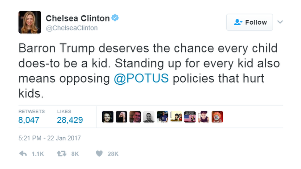 Chelsea Clinton's tweet about Barron Trump.