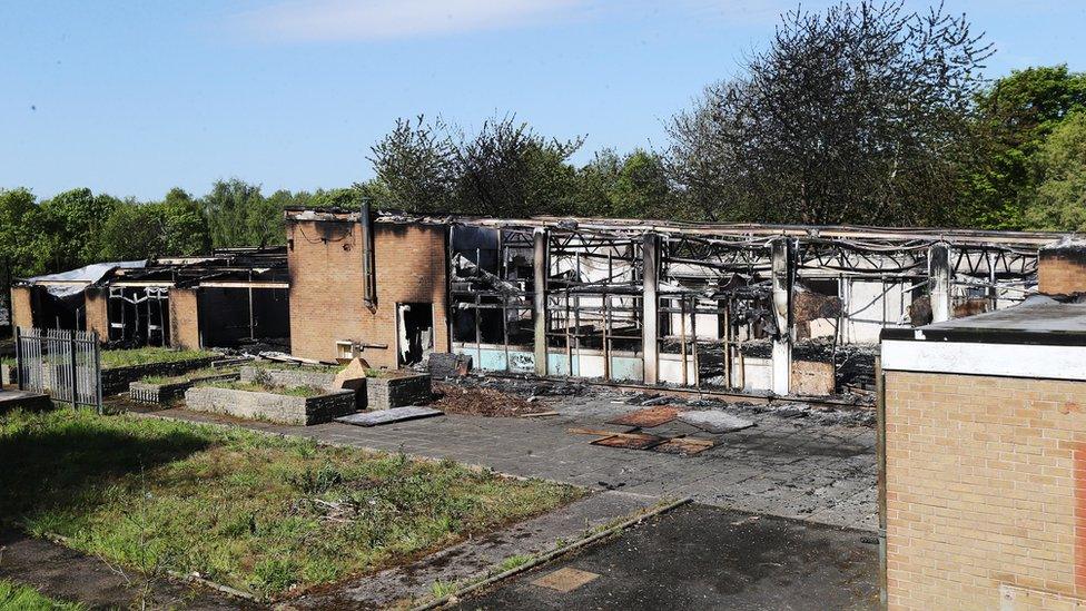 Inside fire building