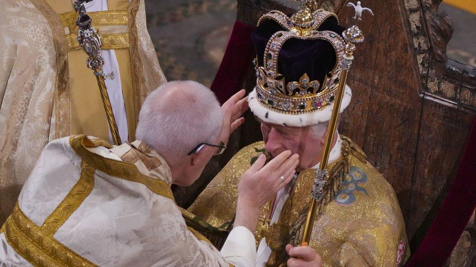 King Charles being crowned