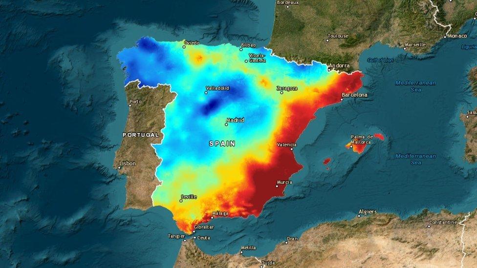 AeMet map showing the severity of meteorological drought across Spain early in January 2024