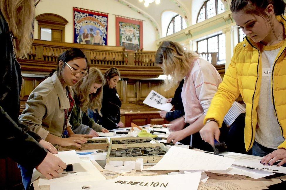 Durham Sixth Form students working on an arts project in The Pitman’s Parliament