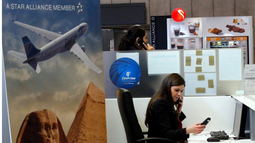 Employees work at the EgyptAir counter which reopened at Charles de Gaulle Airport outside of Paris, Thursday, 19 May, 2016.