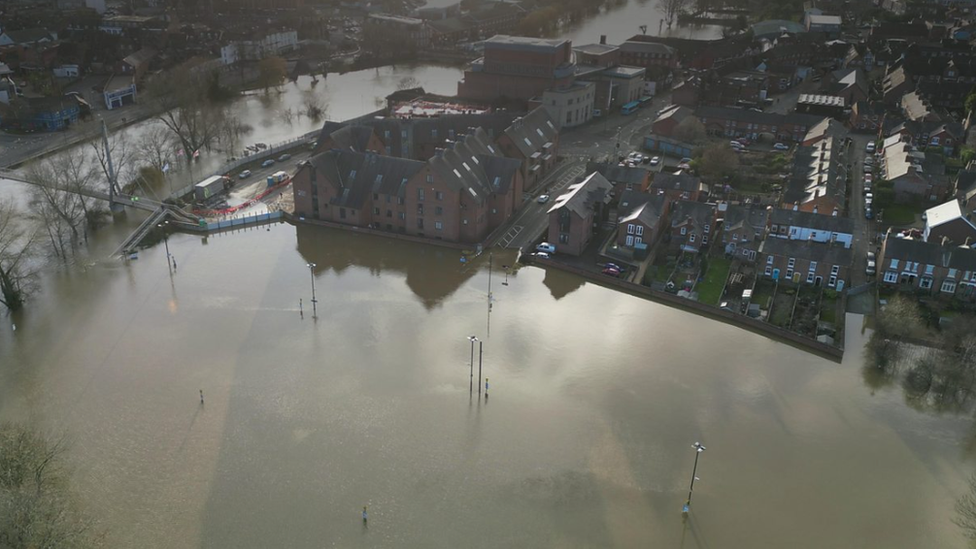 Aerial photo of Shrewsbury flooding