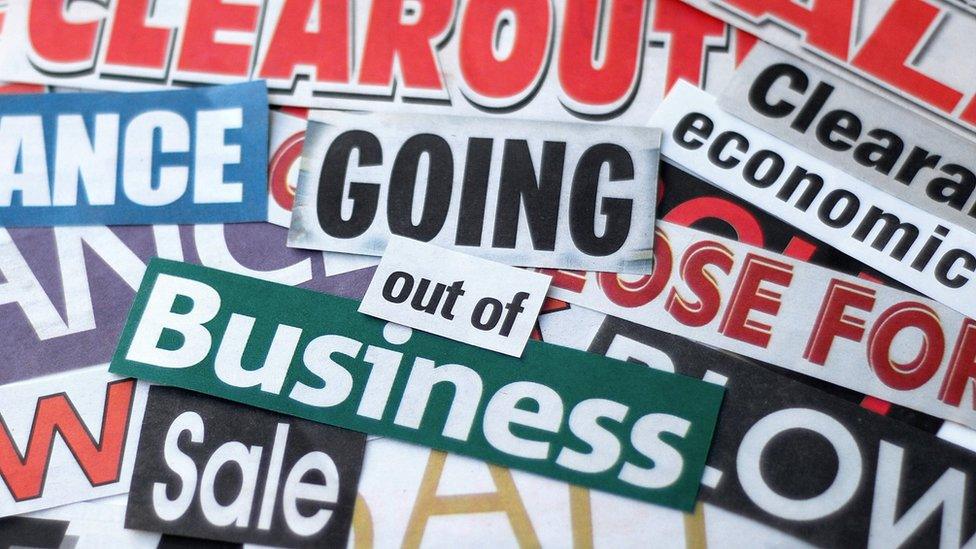 montage of signs saying, Going Out Of Business, Sale, Clearout