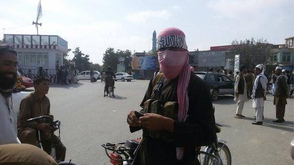 A Taliban fighter in the main square earlier in the week