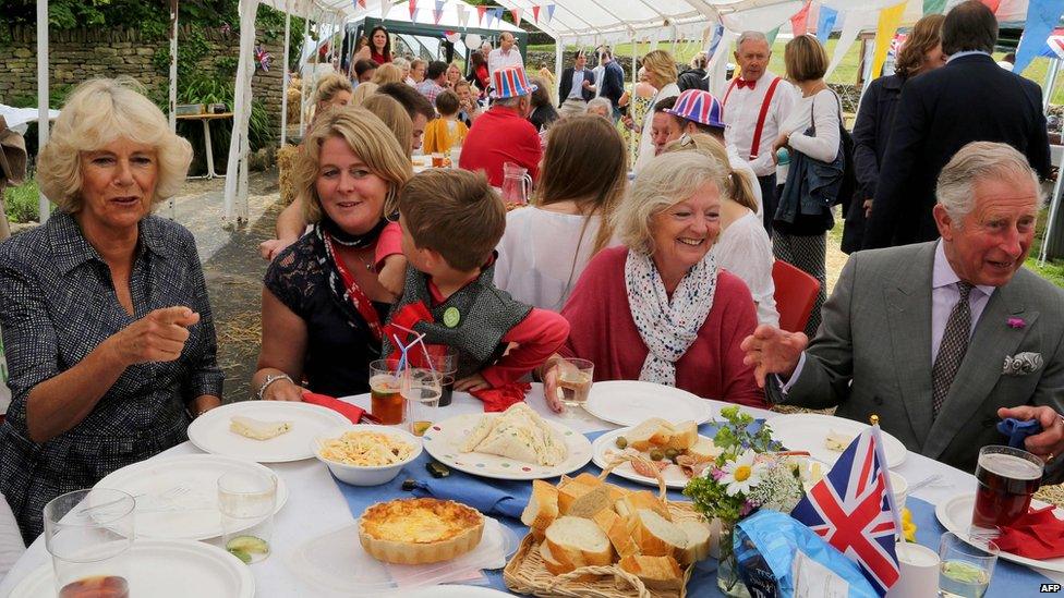 The Duke and Duchess of Cornwall attend a party in Gloucestershire