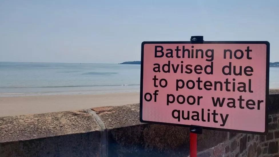 Sign informing people bathing is not advised