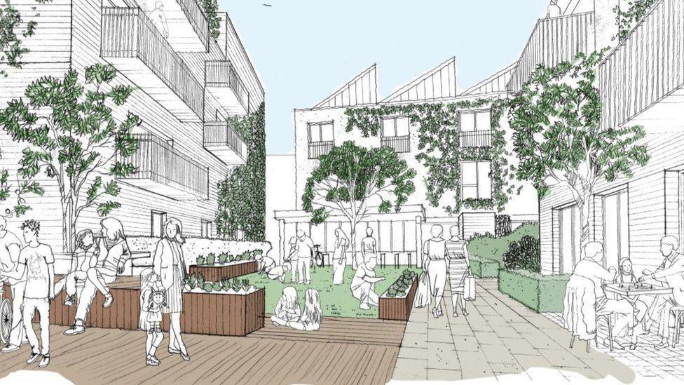 An artists impression of how the area will look after it is redeveloped