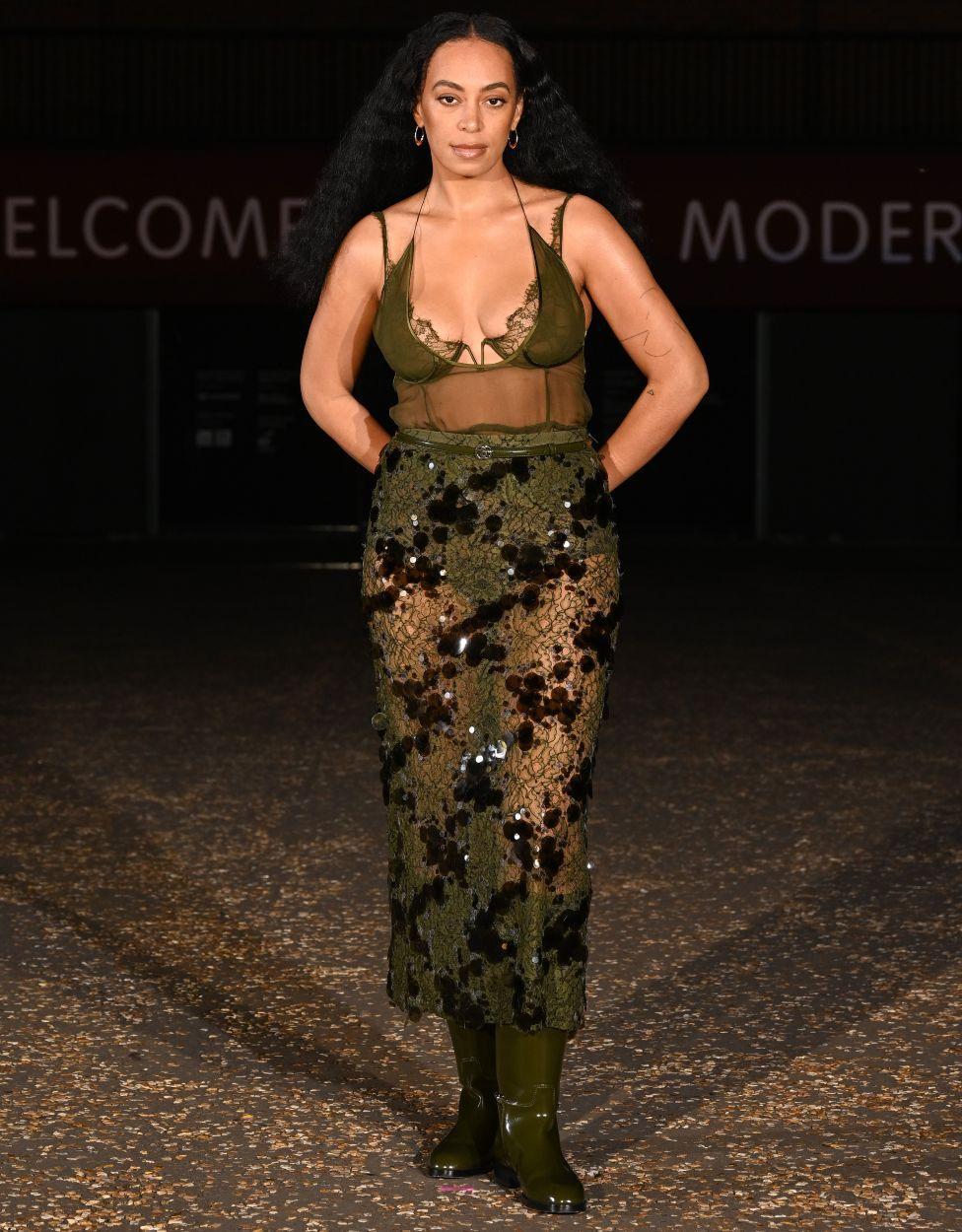 Solange Knowles arrives at the Gucci Cruise 2025 Fashion Show at Tate Modern on May 13, 2024 in London, England.