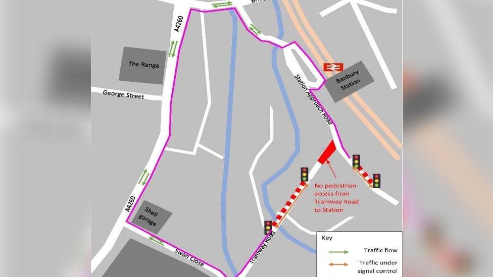 Image showing diversion map for the first phase of works.