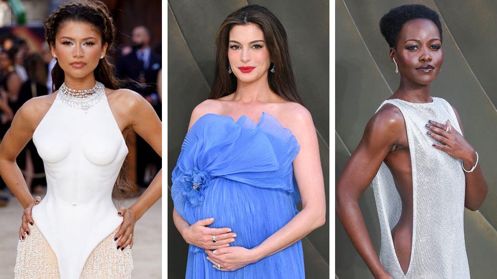 A composite image of Zendaya, Anne Hathaway and Lupita Nyong'o at the  World premiere of The Odyssey in London.