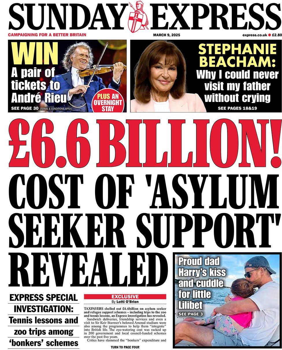 Sunday Express headline reads: £6.6billion! Cost of 'asylum seeker support' revealed