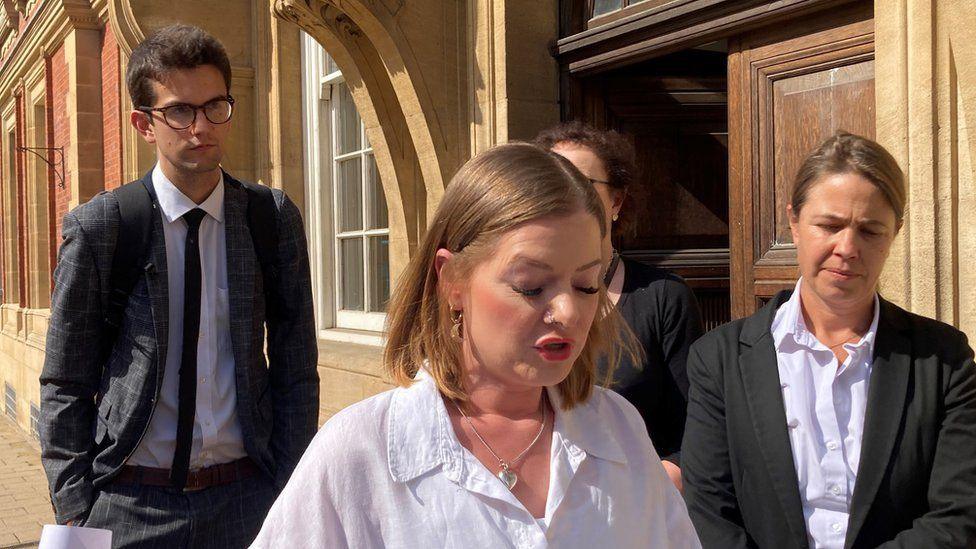 Annie Ashton speaking outside a coroner's court