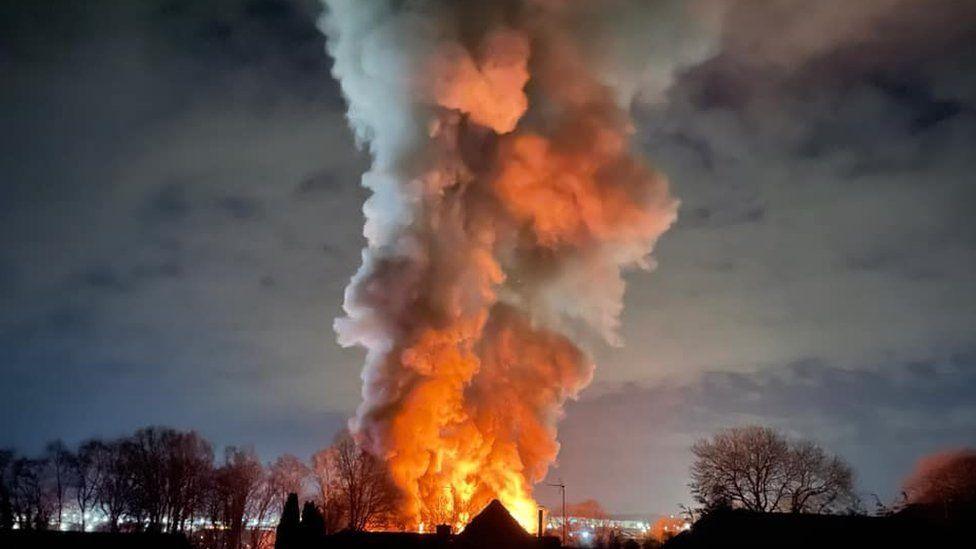 This photo was taken on 28 March 2022 when Hermitage Mill, in Mansfield, Nottinghamshire, was set on fire