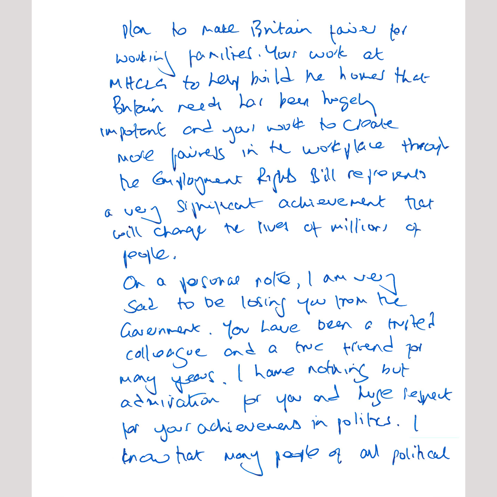 The second page of Sir Keir Starmer's handwritten letter acknowledging Angela Rayner's resignation. It is written in blue ink.