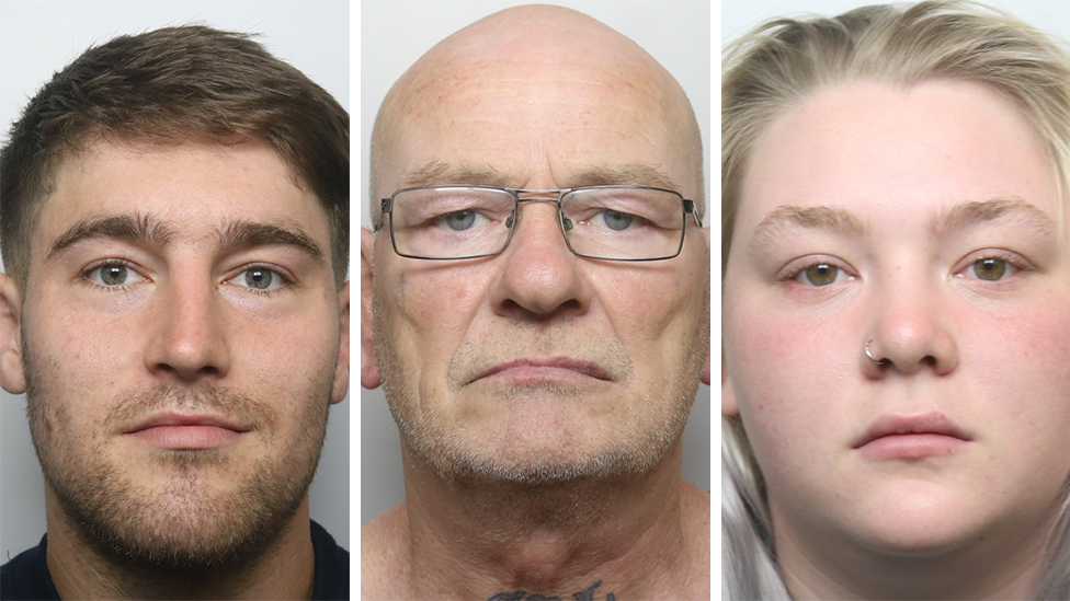 Police mugshots of Mitchell Cleaver, Martin McCluskey and Cameron Bell