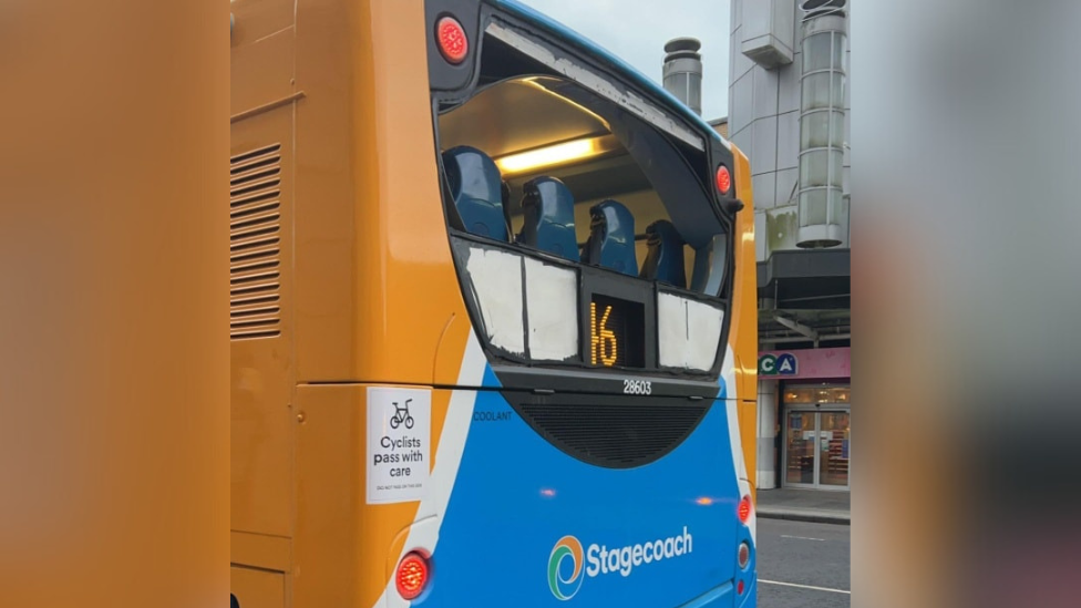 The damaged Stagecoach bus