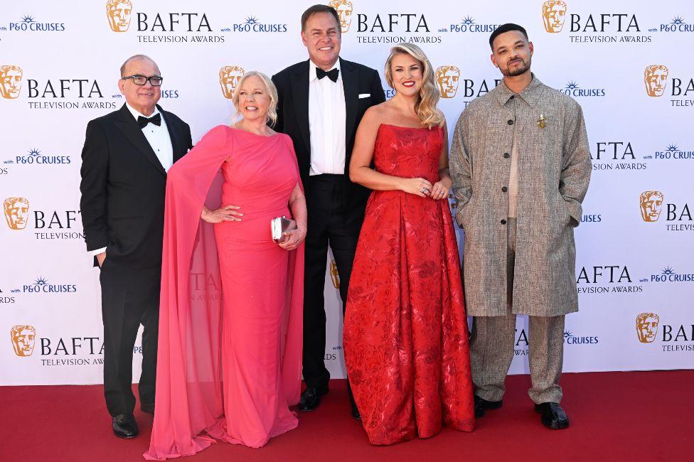 Touker Suleyman, Deborah Meaden, Peter Jones, Sara Davies and Steven Bartlett attend the 2025 BAFTA Television Awards with P&O Cruises at The Royal Festival Hall on May 11, 2025 in London, England