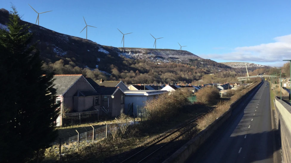 An artist's impression showing how turbines at a proposed wind farm on Cefn Manmoel common near Ebbw Vale, Blaenau Gwent will look.