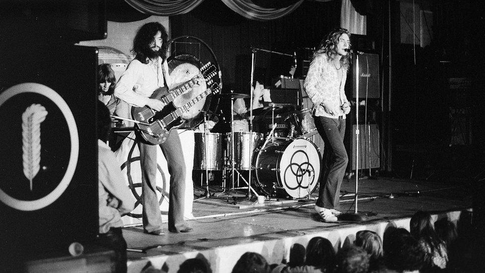 Led Zeppelin at The Baths Ipswich during a performance in 1971. 