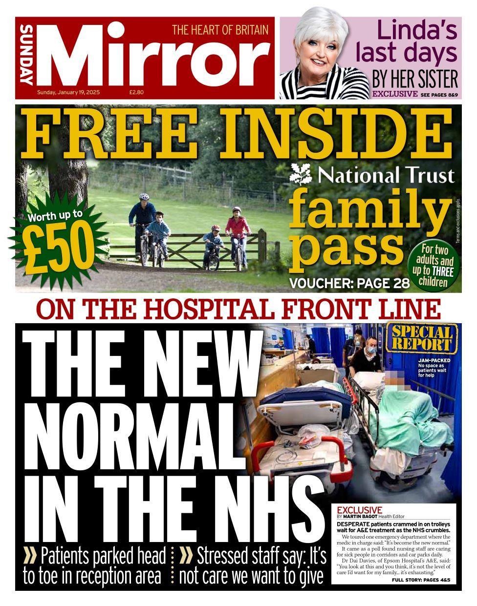 Sunday Mirror front page on 19 January 2025