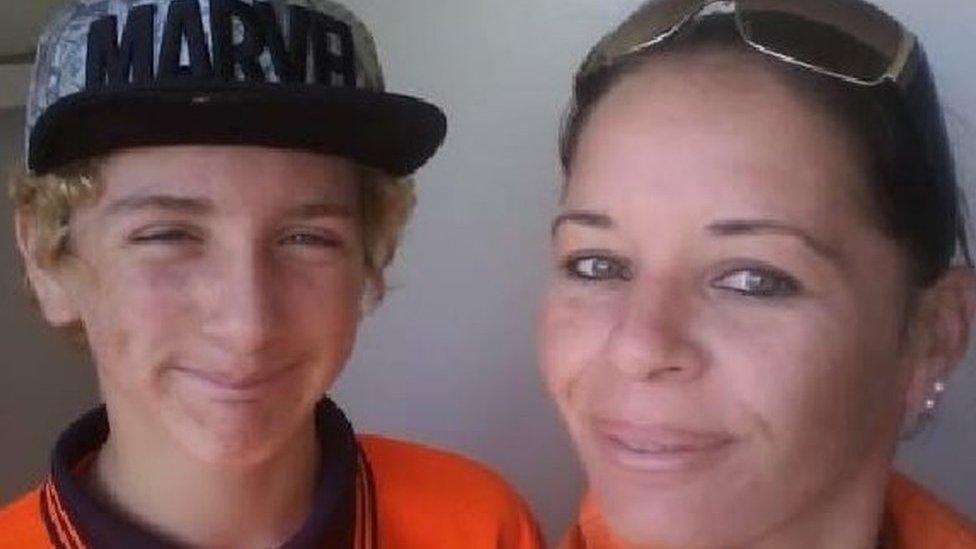 Australian teenager Tyrone Unsworth with his mother.