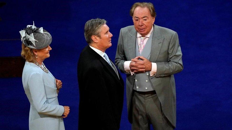 Labour leader Sir Keir Starmer and Andrew Lloyd Webber, who wrote a piece of music for the service, talk at Westminster Abbey