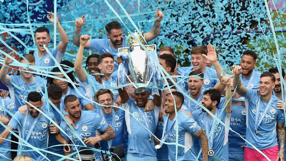 City lifting Premier League trophy