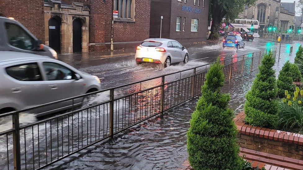 Water outside Bedford Free School