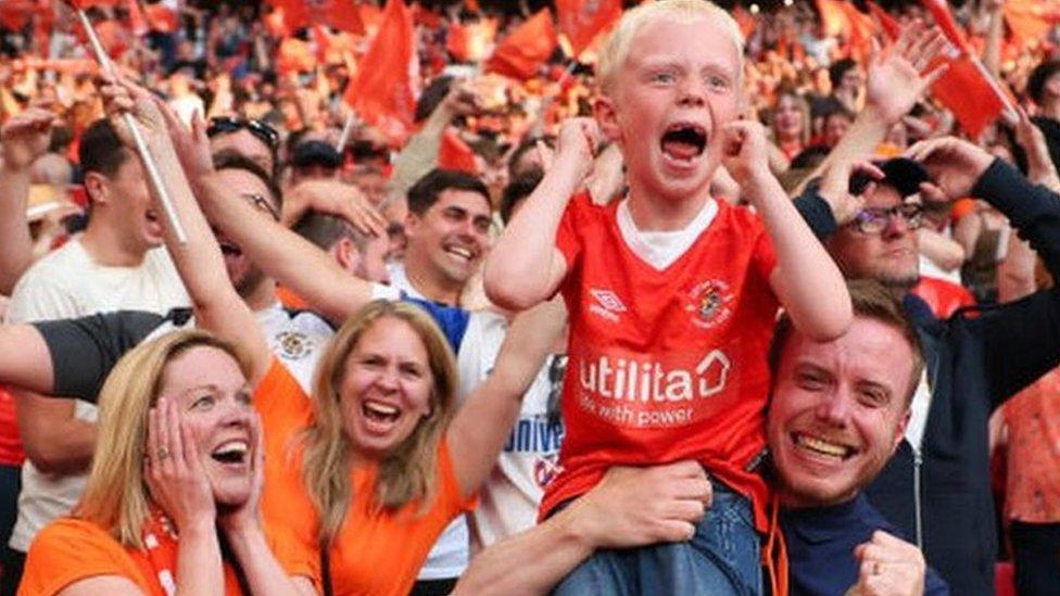 Luton Town fans celebrate promotion