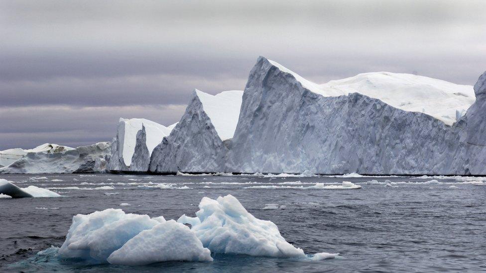 Arctic Icebergs in Ilulissat Ice fjord in Greenland. 250 km inside the Arctic Circle in Disko Bay