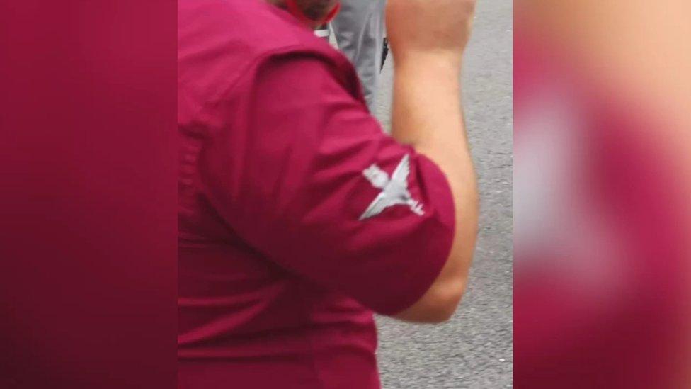 The Parachute Regiment symbol on the shirt of a member of Clyde Valley Flute Band